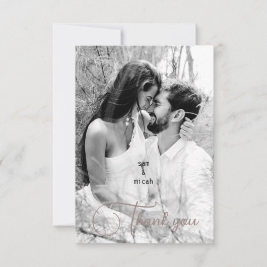 カップルB/W写真と名前の結婚ありが空白のとう サンキューカード (正面)