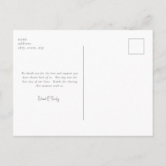 カップルB/W写真結婚の感謝はがき ポストカード (裏面)