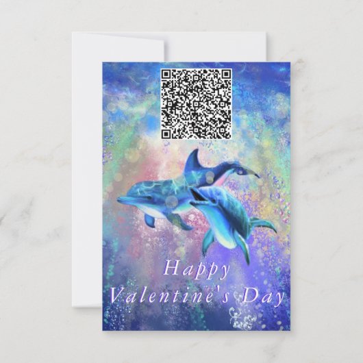カップルDolphin Valentine's Day CardあなたのQRコード カード (裏面)