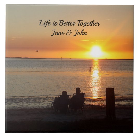 カップルFloridaに座ってビーチセラミックタイル タイル (正面)