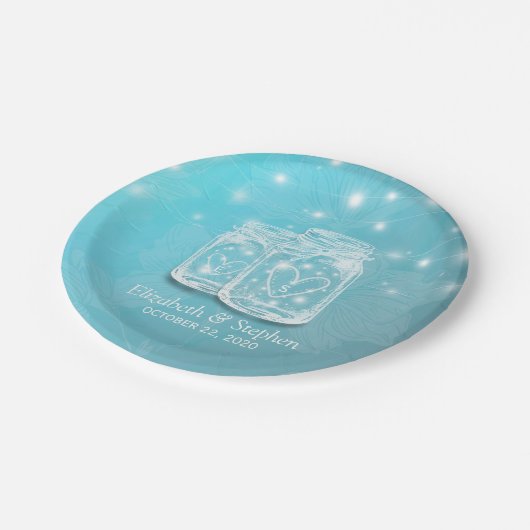 カップルMason Jar文字列ライトブルーフローラ結婚 ペーパープレート (アングル)