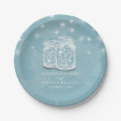 カップルMason Jar文字列ライトブルーフローラ結婚 ペーパープレート (正面)