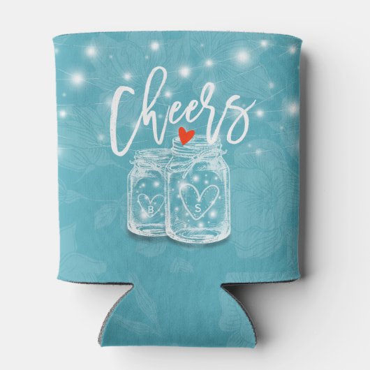 カップルMason Jar文字列ライトブルーフローラ結婚 缶クーラー (裏面)