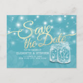 カップルMason Jar Blueフローラ結婚式の日付を保存 ポストカード (正面)