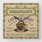 カップ付きコーヒーショップ自分で作るパーソナライズされた スクエア壁時計 (正面)