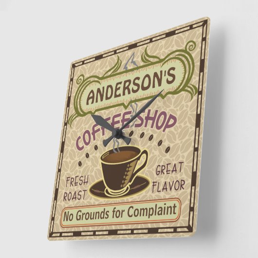 カップ付きコーヒーショップ自分で作るパーソナライズされた スクエア壁時計 (傾斜)