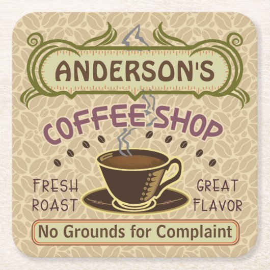 カップ付き喫茶店で自分の体を作パーソナライズされたる スクエアペーパーコースター (正面)