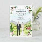 カップ図解入りの、写真付きのルポートレート結婚の横向きカード 招待状 (スタンド正面)