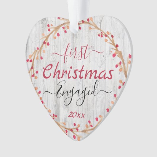 カップ婚約したル初めてのクリスマスウッ素朴ド オーナメント (正面)
