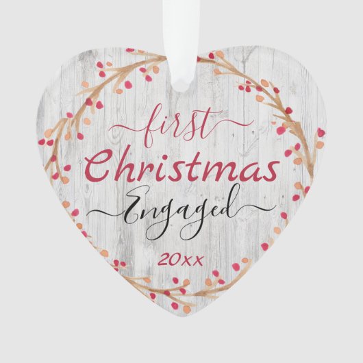 カップ婚約したル初めてのクリスマスウッ素朴ド オーナメント (正面)