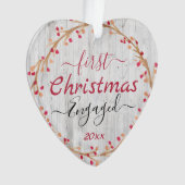 カップ婚約したル初めてのクリスマスウッ素朴ド オーナメント (正面)