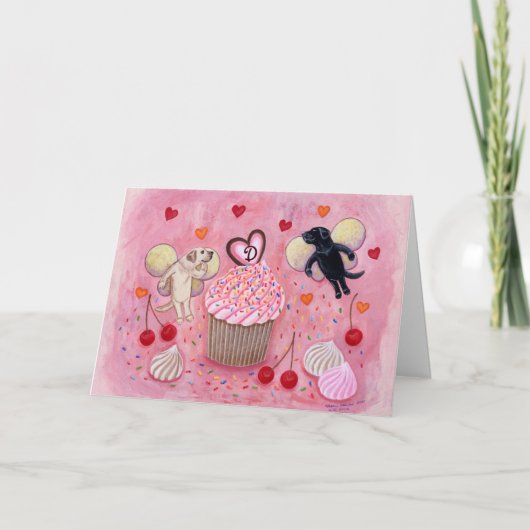 カッモノグラムのプケーキ及びラブラドール誕生日 カード (正面)