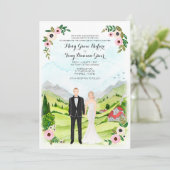 カッ図解入りの、写真付きのプル素朴ポートレート結婚ズ 招待状 (スタンド正面)