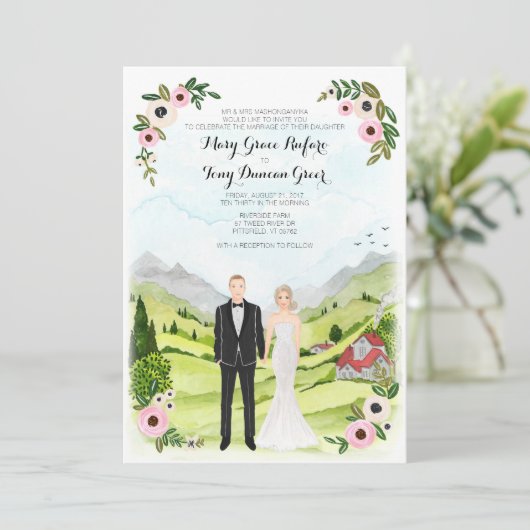 カッ図解入りの、写真付きのプル素朴ポートレート結婚ズ 招待状 (スタンド正面)