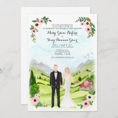 カッ図解入りの、写真付きのプル素朴ポートレート結婚ズ 招待状 (正面/裏面)