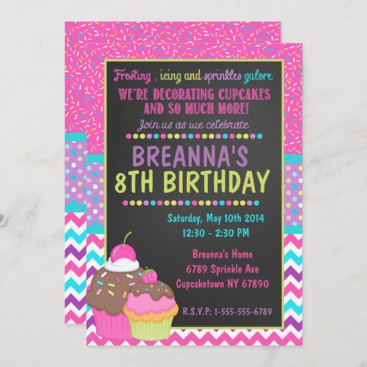 カッ飾プケーキパーティの招待状 招待状 (正面/裏面)