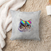 カツラとサングラスをかけた猫 (絵画 #3) クッション (ブランケット)