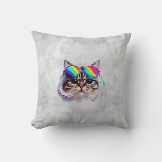 カツラとサングラスをかけた猫 (絵画 #3) クッション (正面)
