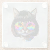 カツラとサングラスをかけた猫 (絵画 #9) ガラスコースター (裏面)