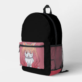 カツラをかぶったウサギ プリントバックパック