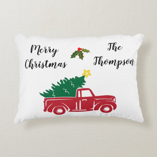 カティは単に農家の赤いトラックと家族の名前 アクセントクッション (正面)