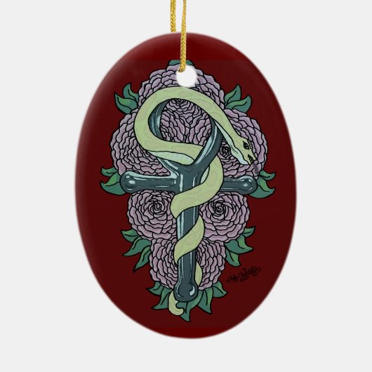 カティ包まれたーCによるスのまわりにネーク・アンキュのタトゥー・アート。 セラミックオーナメント (裏面)