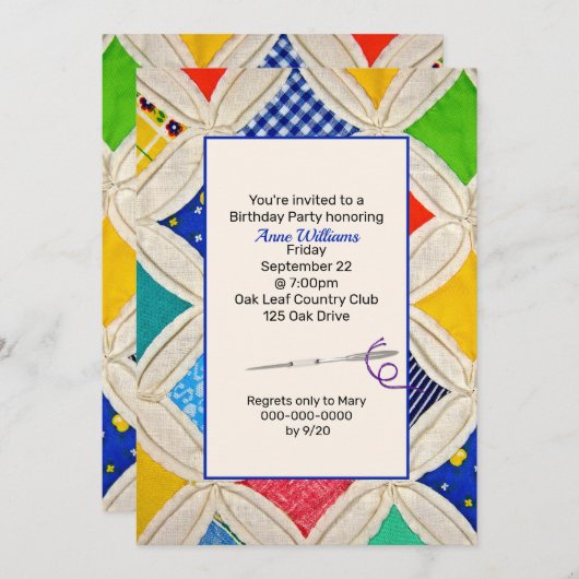 カテドラルウィンドウキルトバースデーパーティー 招待状 (正面/裏面)