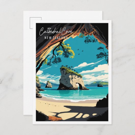 カテドラルコーブニュージーランドヴィンテージトラベル ポストカード (正面/裏面)