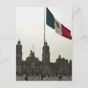 カテドラル・アン・エル・ゾカロ・デルDF & la Bandera Mexicana ポストカード