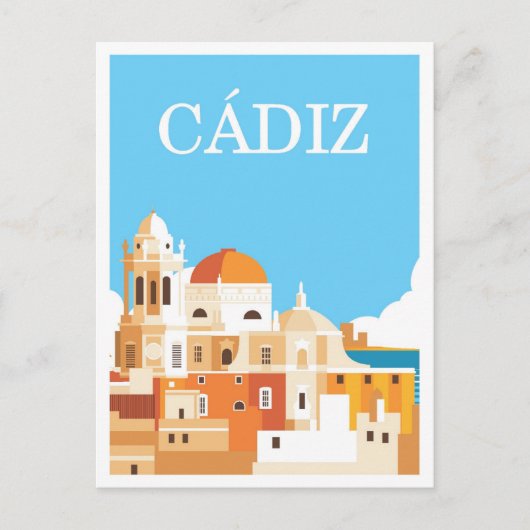 カディススペインアートヴィンテージトラベルイラストレーション ポストカード (正面)