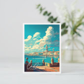 カディススペインヴィンテージ旅行イラストレーション ポストカード (スタンド正面)