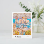 カディス・スペイン旅行水の色の手描き ポストカード (スタンド正面)