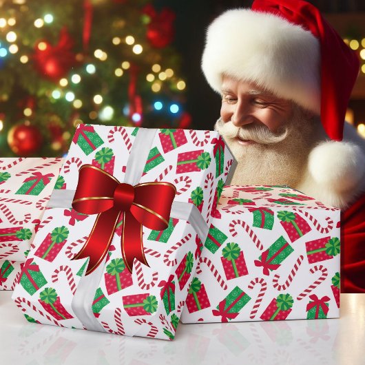 カディ・カン付きクリスマスレッド・グリーン・ギフト ラッピングペーパー