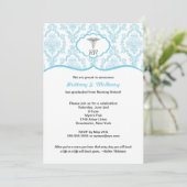 カデュセス·ダマスク·ブルー看護学校卒業RN 招待状 (スタンド正面)