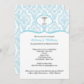 カデュセス·ダマスク·ブルー看護学校卒業RN 招待状 (正面/裏面)