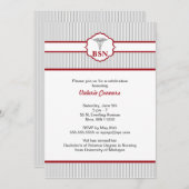 カデュースRN BSN LPN卒業バーグンディ赤 招待状 (正面/裏面)