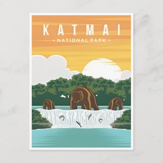 カトマイナショナルパークアラスカヴィンテージグリズリーベアー ポストカード (正面)
