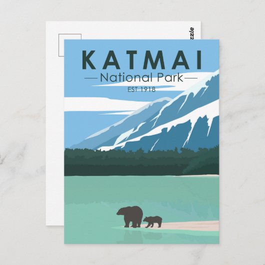 カトマイナショナルパークグリズリーベアーズヴィンテージ ポストカード (正面/裏面)