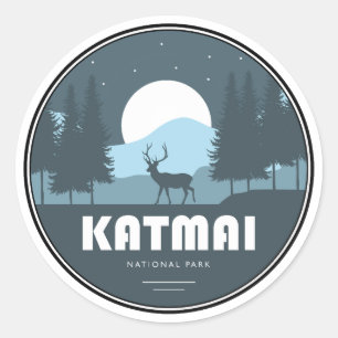 カトマイ国立公園の鹿 ラウンドシール