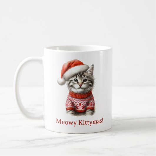 カトマスメリーキュート虎猫キッテンサンタクリスマス コーヒーマグカップ (左)
