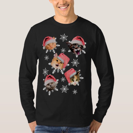 カトマスメリーサンタハット子猫クリスマス Tシャツ (正面)