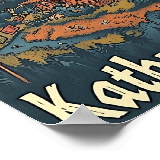 カトマンズネパールヴィンテージアートトラベルイラストレーション ポスター (角)