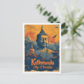 カトマンズネパールヴィンテージアートトラベルイラストレーション ポストカード (スタンド正面)