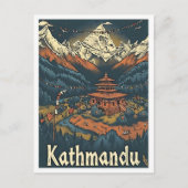 カトマンズネパールヴィンテージアートトラベルイラストレーション ポストカード (正面)