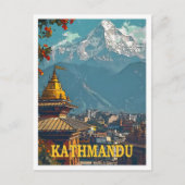 カトマンズネパールヴィンテージアートトラベルイラストレーション ポストカード (正面)