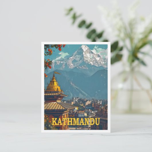 カトマンズネパールヴィンテージアートトラベルイラストレーション ポストカード (スタンド正面)