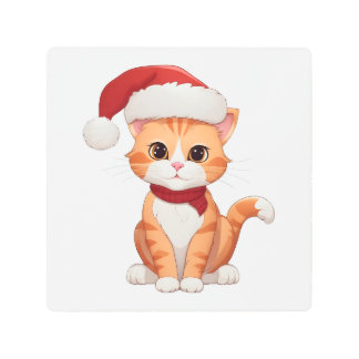 カトメリーマスクリスマスフェスティバルかわいいペットサンタ子猫 メタルプリント