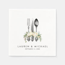 カトラリーアイボリーフローラ結婚グリーンのナプキン