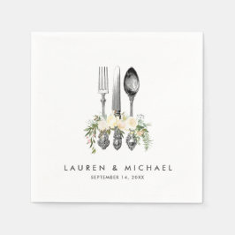 カトラリーアイボリーフローラ結婚グリーンのナプキン スタンダードカクテルナプキン