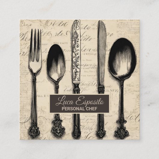 カトラリーケータリングレストランカテラーパーソナルシェフ スクエア名刺 (正面)